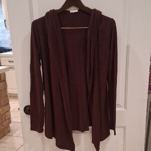Silence + Noise Open Front Hooed Cardigan Wine Color